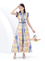 Retro Palace Printed Lapel Slim Dress