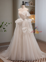 Straps Tulle Sequins Pleats Wedding Dress