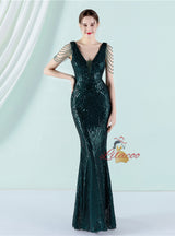 Mermaid V-neck Sequins Beading Prom Dress