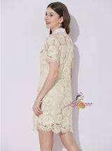 Apricot Lace Shirt Neck Dress