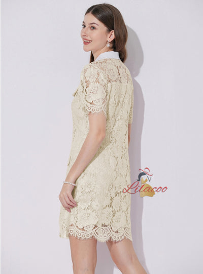 Apricot Lace Shirt Neck Dress