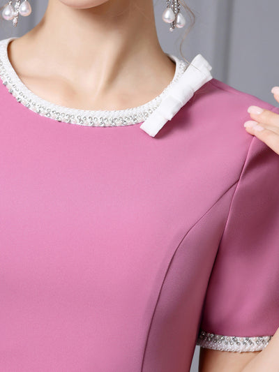 Pink Purple Short Sleeve Mother Of The Bride Dress
