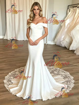 White Mermaid Off the Shoulder Lace Wedding Dress
