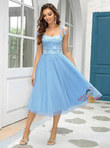Blue Straps Tulle Sleeveless Dress