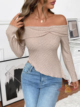 Knitted Solid Color Long Sleeve T-shirt