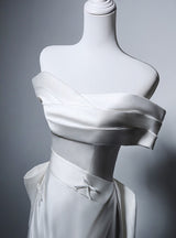 White Satin Pleats Wedding Dress