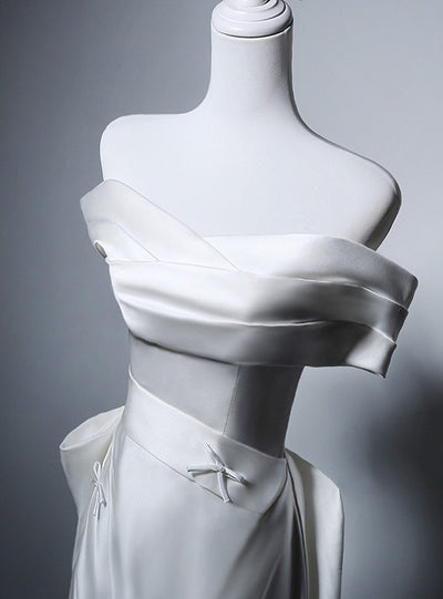 White Satin Pleats Wedding Dress