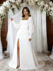 White Long Sleeve Split Square Neck Wedding Dress