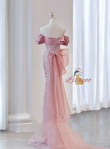 Pink Mermaid Sequins Prom Dress