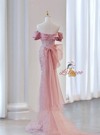 Pink Mermaid Sequins Prom Dress