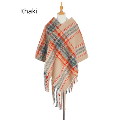 Checked Thick Tassel Pullover Cloak