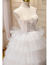 White Tulle Spaghetti Straps Tiers Wedding Dress