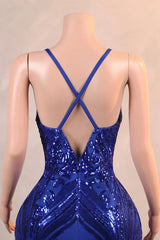 Royal Blue Mermaid Sequins Feather Prom Dress