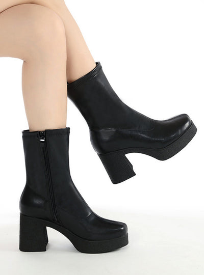 Solid Color Round Toe Wedge Zipper Boots