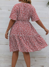 V-neck Bat Sleeve Printed Casual Plus Size Dress