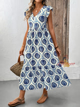 Loose Deep V-neck Printed Long Dress