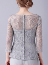 Gray Chiffon Lace Mother Of The Bride Dress