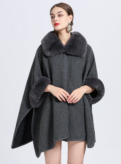 Wool Collar Shawl Cloak Knitted Woolen Coat