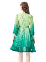 Holiday V-neck Trumpet Sleeve Pleated Gradient Dress