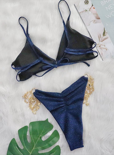 Metal Chain Pearl Shell Accessories Swimsuit