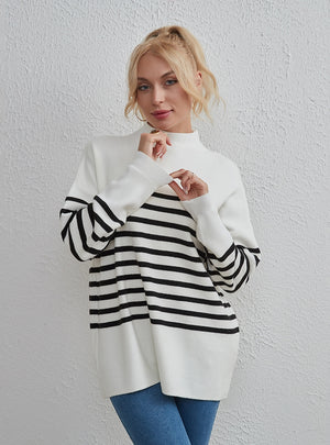 Large Size Striped Round Neck Loose Sweater