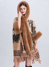 Hooded Shawl Cloak Jacquard Knit Cardigan Coat