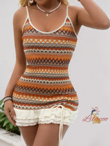 Beach Holiday Suspender Striped Knit Dress