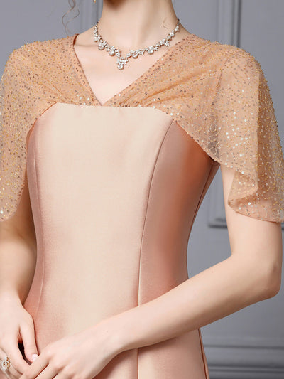 Champagne V-neck Sequins Mother Of The Bride Dress