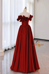 Pink Satin Off the Shoulder Pleats Prom Dress