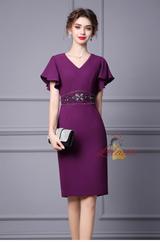 Purple V-neck Beading Mother Of The Bride Dress