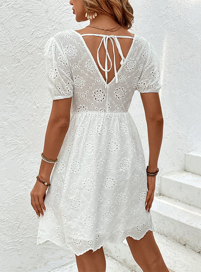 V-neck Bubble Sleeve Backless Dress