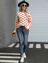 Leaves Print Christmas Crewneck Sweater