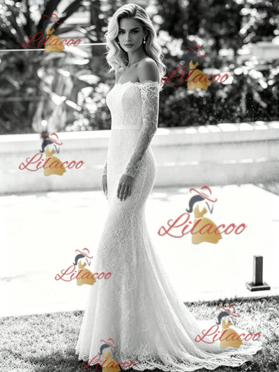 White Mermaid Lace Long Sleeve Wedding Dress