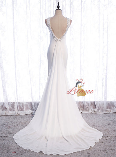 Light Blue Mermaid Beading Backless Prom Dress