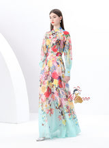 Long Sleeve Retro Print Dress