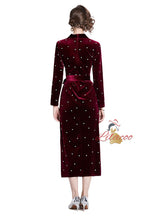 Hot Rhinestone Velvet V-neck Slim Dress