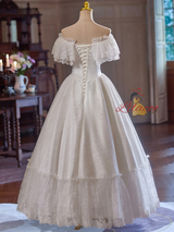 Vintage White Lace Tiers Off the Shoulder Wedding Dress