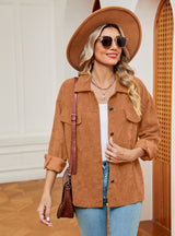 Solid Color Button Long Sleeve Loose Coat