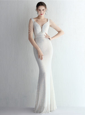 Mermaid V-neck Beading Prom Dress