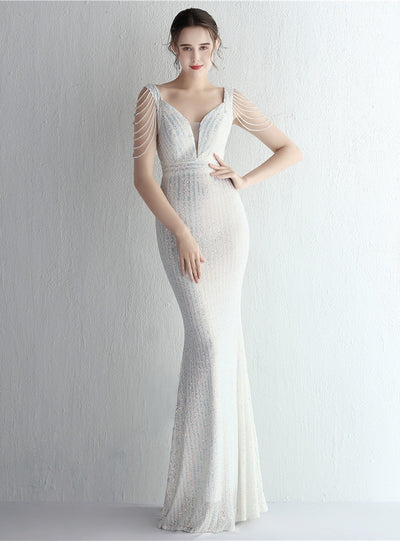 Mermaid V-neck Beading Prom Dress