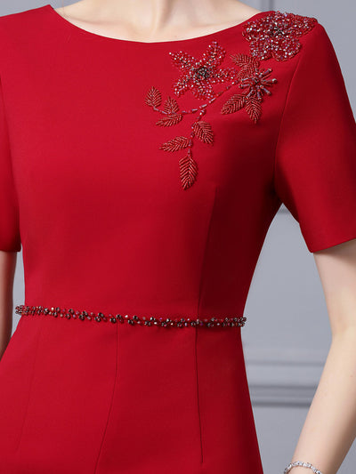 Short Sleeve Beading Split Mother Of the Brides Dress