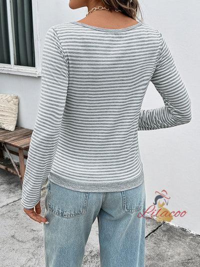 Autumn Casual Striped Pullover T-shirt