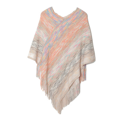 V-neck Pullover Cloak Fringed Knit Shawl