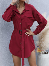 Retro Slim Long Sleeve Solid Color Black Shirt