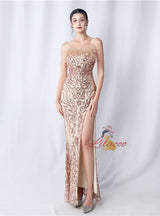 Sequins Mermaid Straps Feather Prom Dress