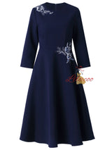 Navy Blue Short Sleeve Appliques Mother Of the Brides Dress