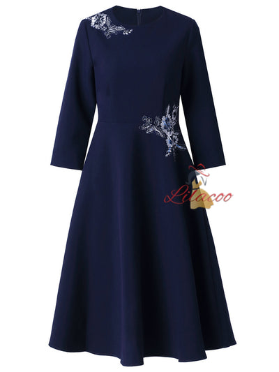 Navy Blue Short Sleeve Appliques Mother Of the Brides Dress