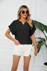 Solid Color V-neck Short Sleeve Chiffon Shirt