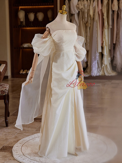 Simple Ivory Strapless Split Pleats Wedding Dress