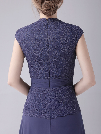 Navy Blue Chiffon Lace Mother Of The Bride Dress
